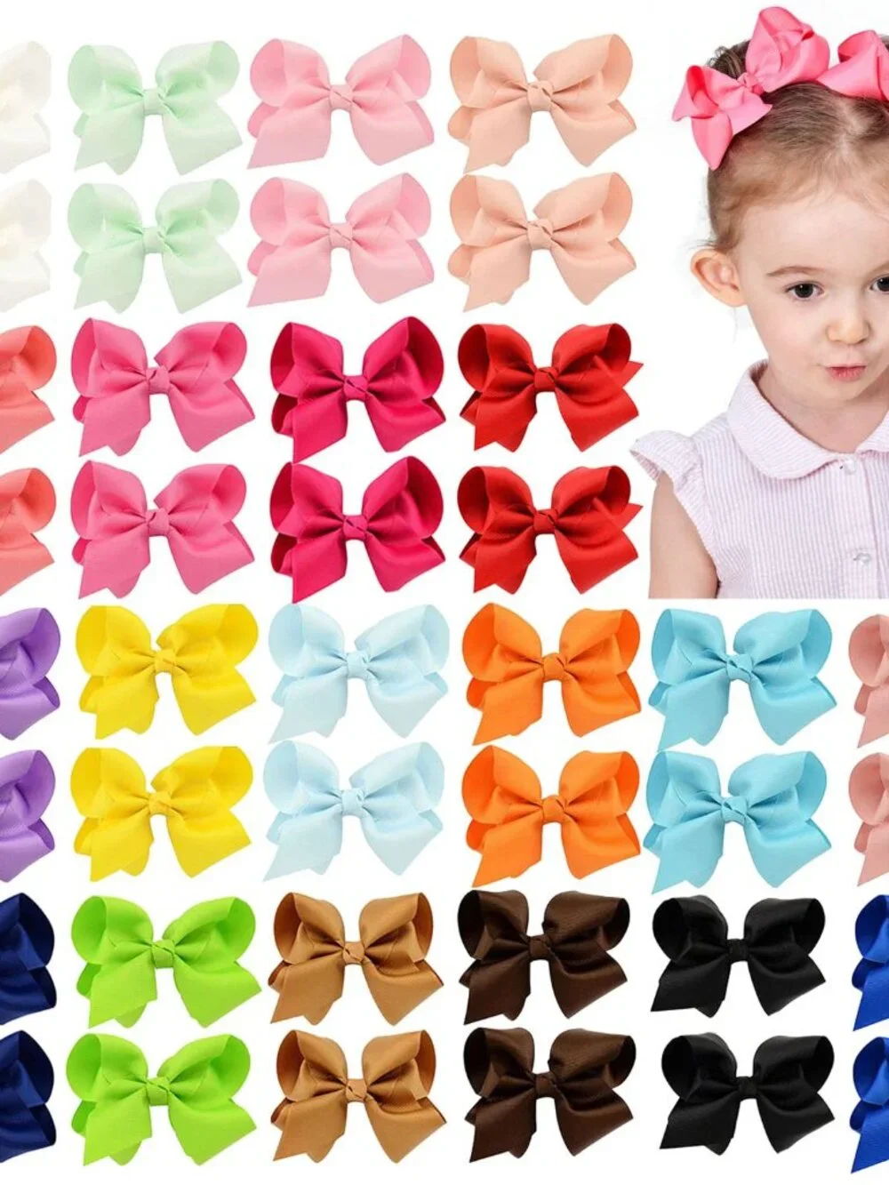 40PCS 4.5 Inch Hair Bows for Girls Grosgrain Ribbon Toddler Hair Accessories wit
